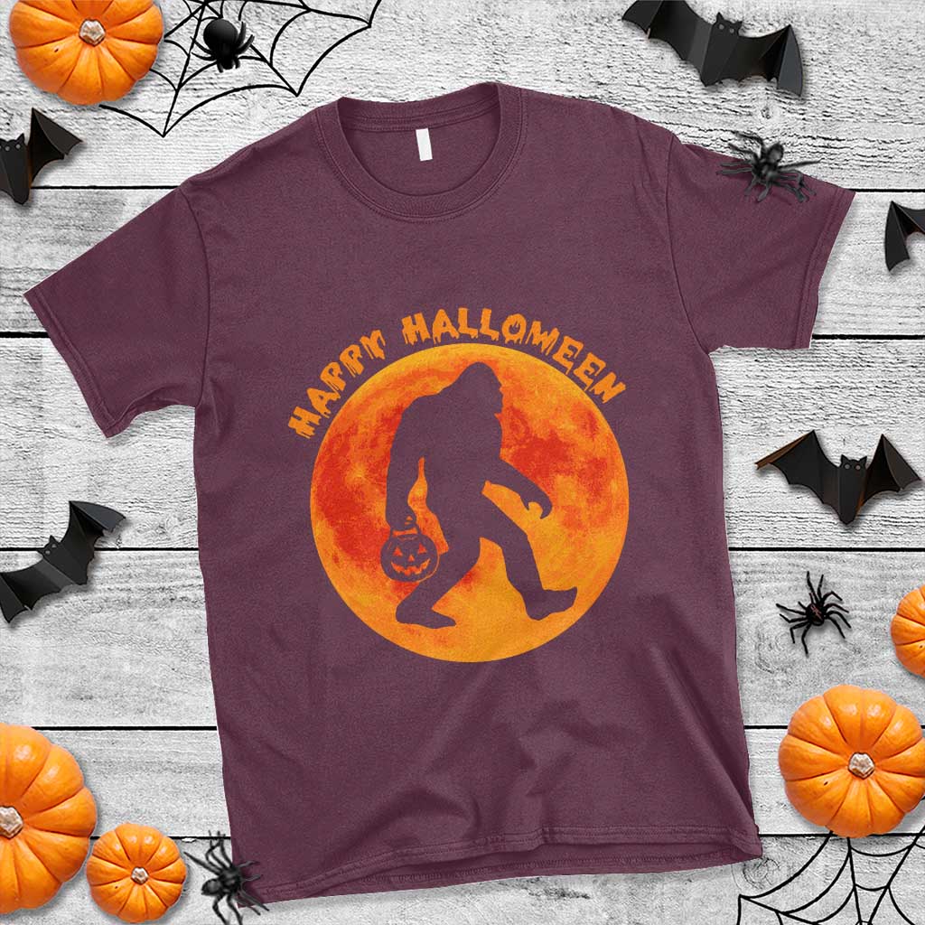 Funny Halloween Bigfoot T Shirt Sasquatch Full Moon Jack O Lantern - Wonder Print Shop