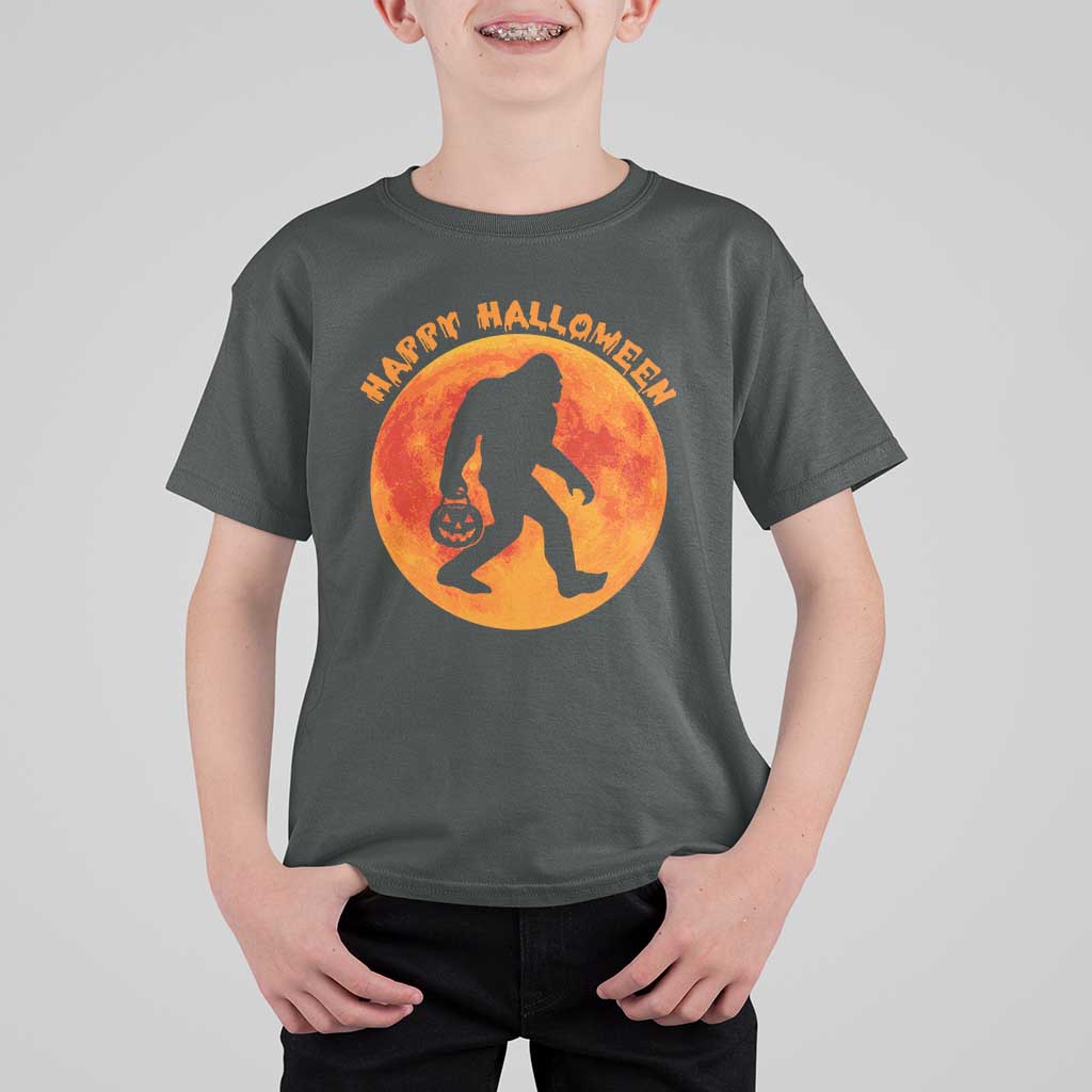 Funny Halloween Bigfoot T Shirt For Kid Sasquatch Full Moon Jack O Lantern - Wonder Print Shop
