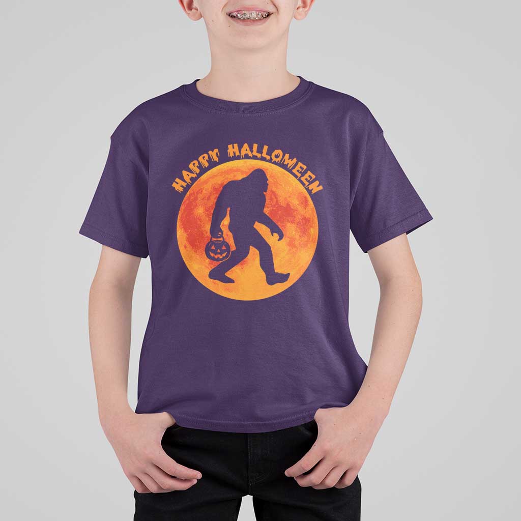 Funny Halloween Bigfoot T Shirt For Kid Sasquatch Full Moon Jack O Lantern - Wonder Print Shop