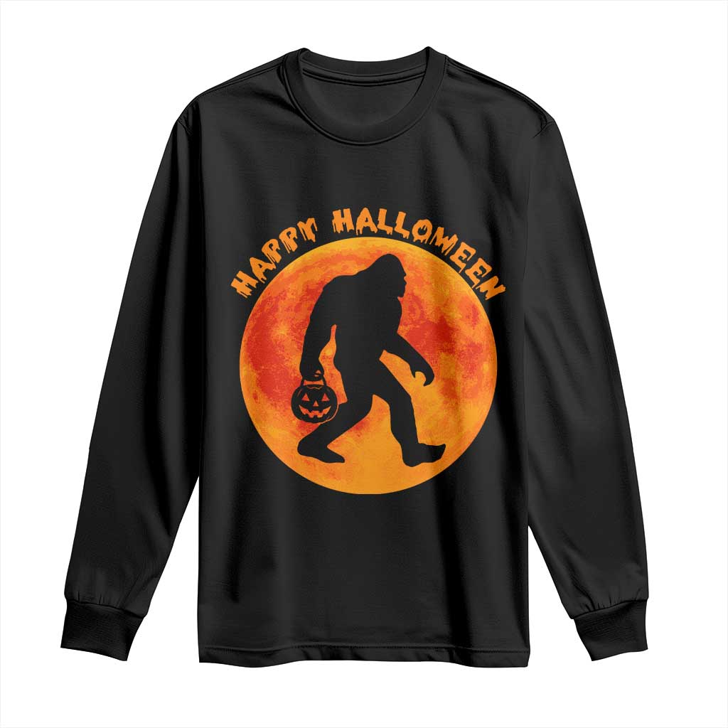 Funny Halloween Bigfoot Long Sleeve Shirt Sasquatch Full Moon Jack O Lantern - Wonder Print Shop