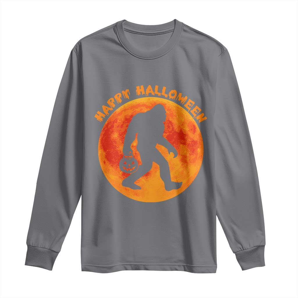 Funny Halloween Bigfoot Long Sleeve Shirt Sasquatch Full Moon Jack O Lantern - Wonder Print Shop