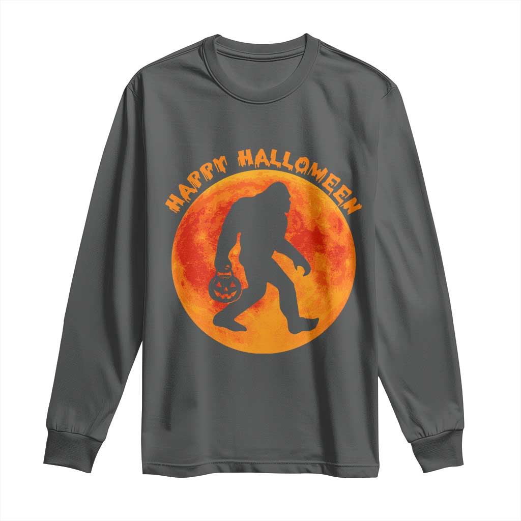 Funny Halloween Bigfoot Long Sleeve Shirt Sasquatch Full Moon Jack O Lantern - Wonder Print Shop
