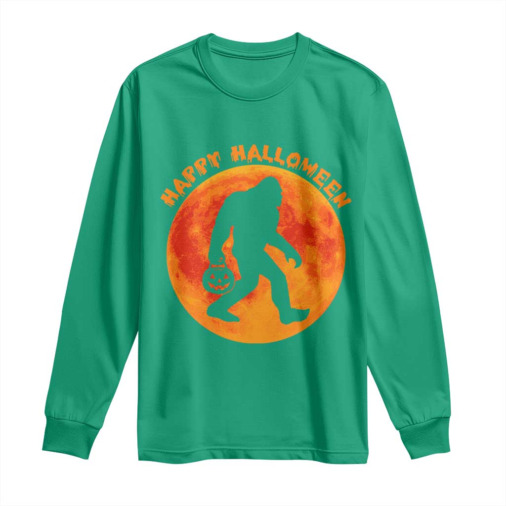 Funny Halloween Bigfoot Long Sleeve Shirt Sasquatch Full Moon Jack O Lantern - Wonder Print Shop