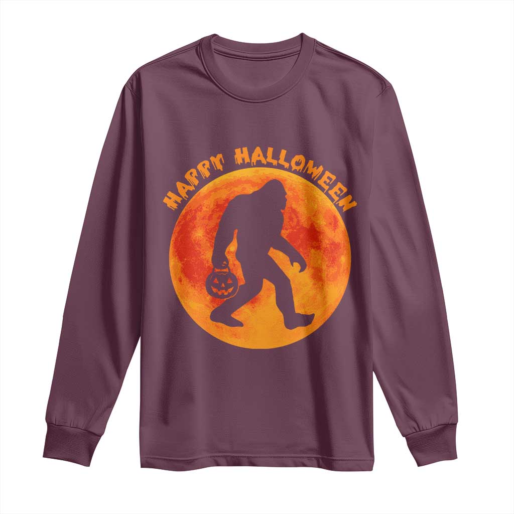 Funny Halloween Bigfoot Long Sleeve Shirt Sasquatch Full Moon Jack O Lantern - Wonder Print Shop