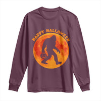 Funny Halloween Bigfoot Long Sleeve Shirt Sasquatch Full Moon Jack O Lantern - Wonder Print Shop