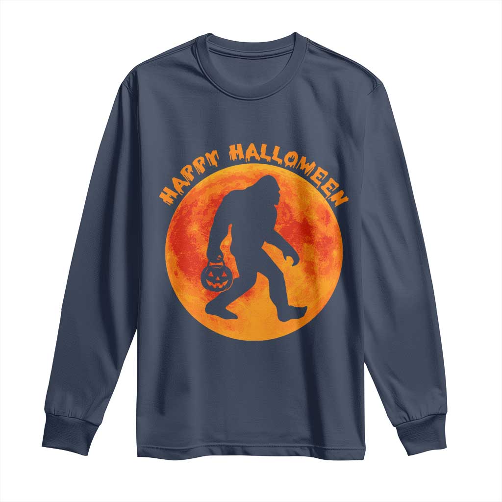 Funny Halloween Bigfoot Long Sleeve Shirt Sasquatch Full Moon Jack O Lantern - Wonder Print Shop