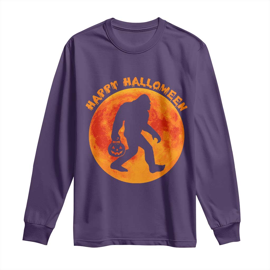 Funny Halloween Bigfoot Long Sleeve Shirt Sasquatch Full Moon Jack O Lantern - Wonder Print Shop