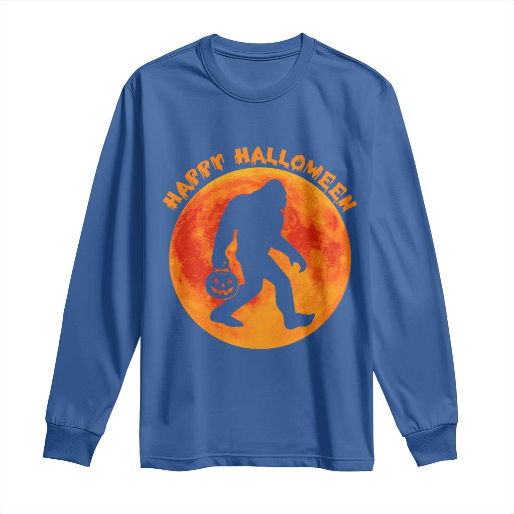 Funny Halloween Bigfoot Long Sleeve Shirt Sasquatch Full Moon Jack O Lantern - Wonder Print Shop