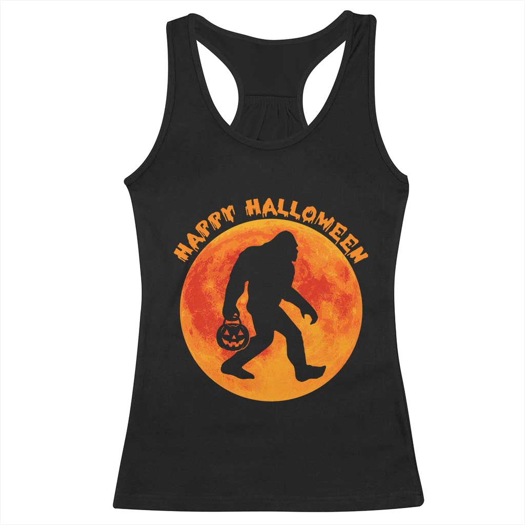 Funny Halloween Bigfoot Racerback Tank Top Sasquatch Full Moon Jack O Lantern - Wonder Print Shop