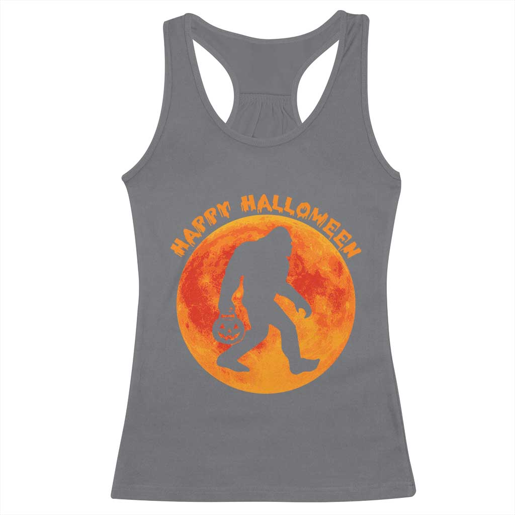 Funny Halloween Bigfoot Racerback Tank Top Sasquatch Full Moon Jack O Lantern - Wonder Print Shop