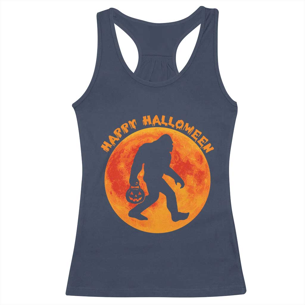 Funny Halloween Bigfoot Racerback Tank Top Sasquatch Full Moon Jack O Lantern - Wonder Print Shop