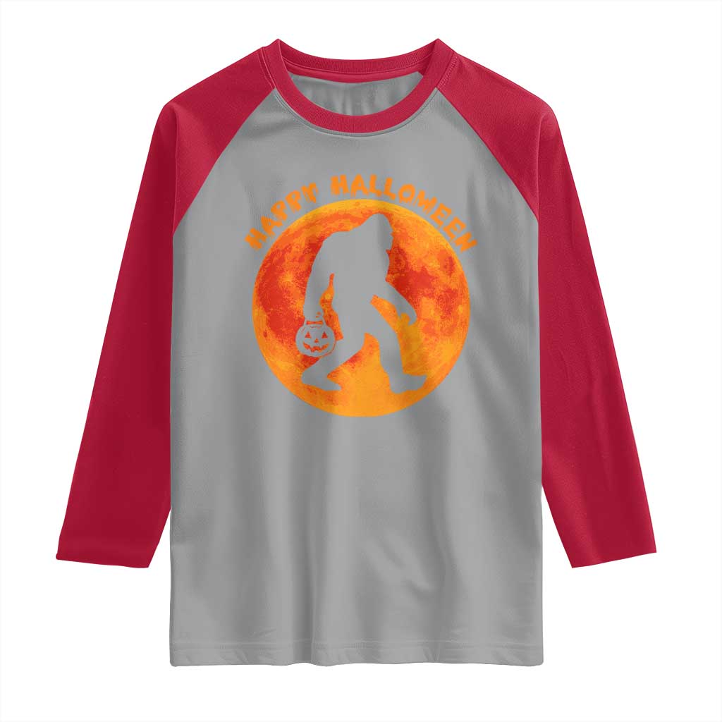 Funny Halloween Bigfoot Raglan Shirt Sasquatch Full Moon Jack O Lantern - Wonder Print Shop