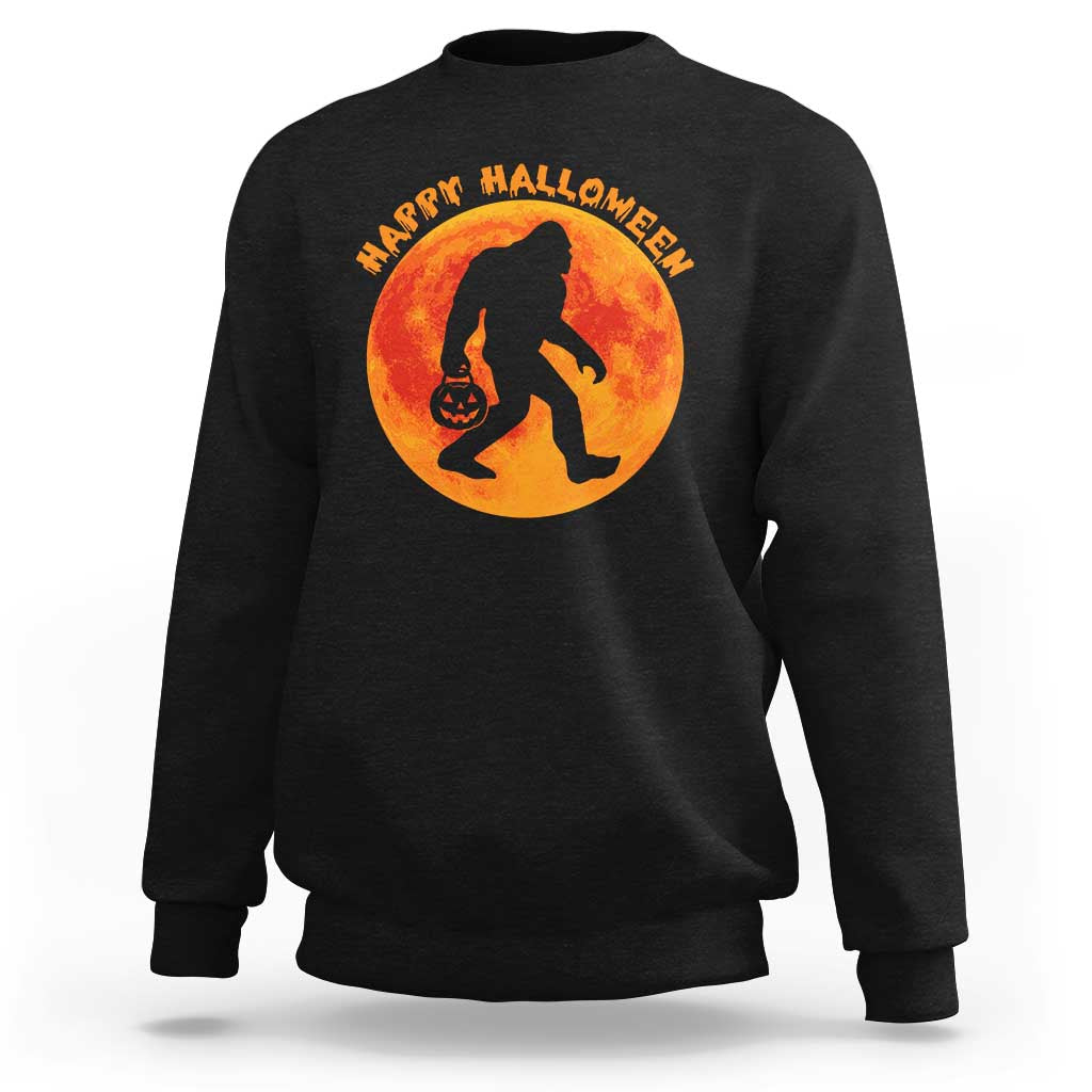 Funny Halloween Bigfoot Sweatshirt Sasquatch Full Moon Jack O Lantern - Wonder Print Shop