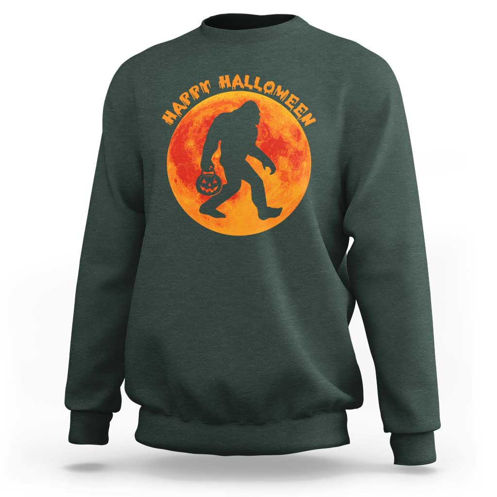 Funny Halloween Bigfoot Sweatshirt Sasquatch Full Moon Jack O Lantern - Wonder Print Shop