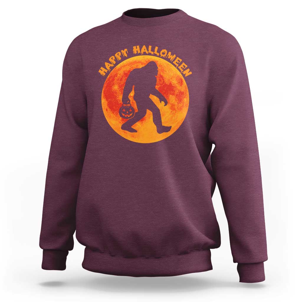 Funny Halloween Bigfoot Sweatshirt Sasquatch Full Moon Jack O Lantern - Wonder Print Shop