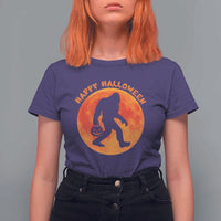 Funny Halloween Bigfoot T Shirt For Women Sasquatch Full Moon Jack O Lantern - Wonder Print Shop