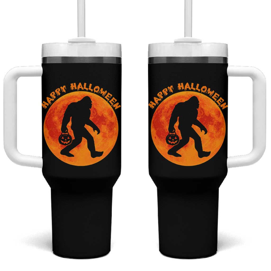 Funny Halloween Bigfoot Tumbler With Handle Sasquatch Full Moon Jack O Lantern - Wonder Print Shop