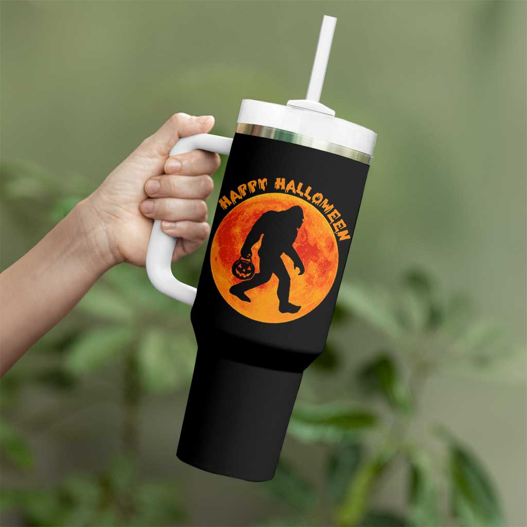Funny Halloween Bigfoot Tumbler With Handle Sasquatch Full Moon Jack O Lantern - Wonder Print Shop