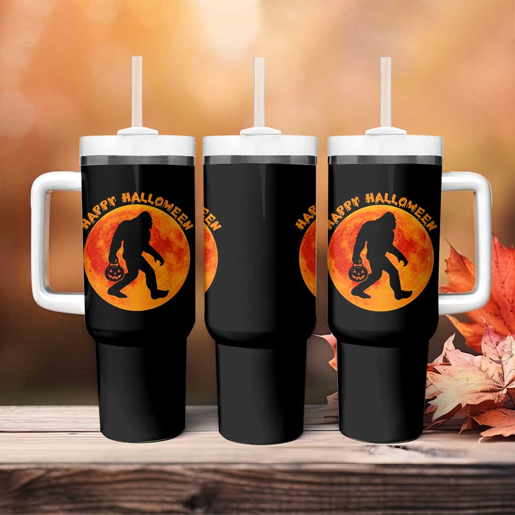 Funny Halloween Bigfoot Tumbler With Handle Sasquatch Full Moon Jack O Lantern - Wonder Print Shop