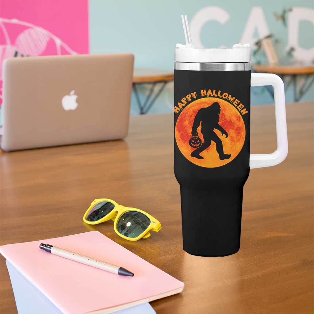 Funny Halloween Bigfoot Tumbler With Handle Sasquatch Full Moon Jack O Lantern - Wonder Print Shop