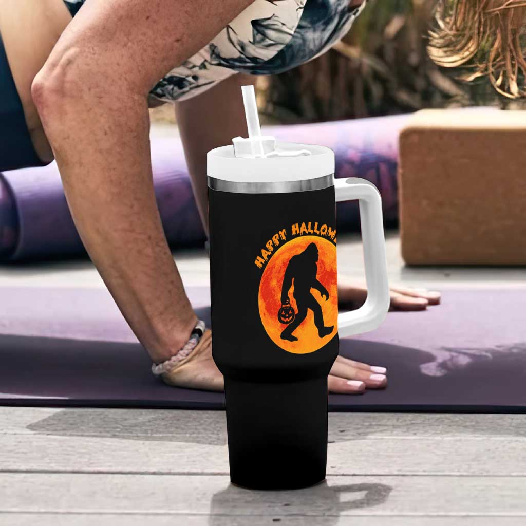 Funny Halloween Bigfoot Tumbler With Handle Sasquatch Full Moon Jack O Lantern - Wonder Print Shop