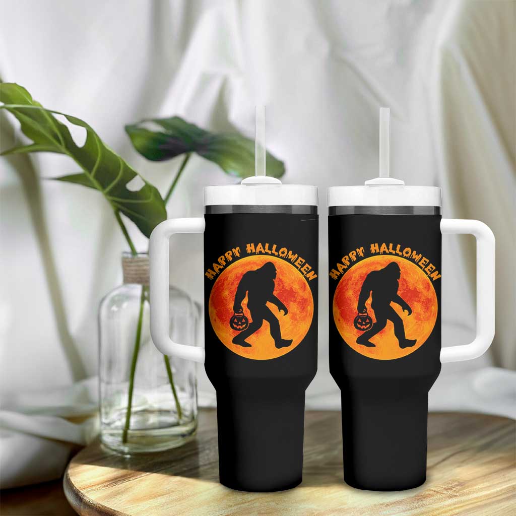 Funny Halloween Bigfoot Tumbler With Handle Sasquatch Full Moon Jack O Lantern - Wonder Print Shop