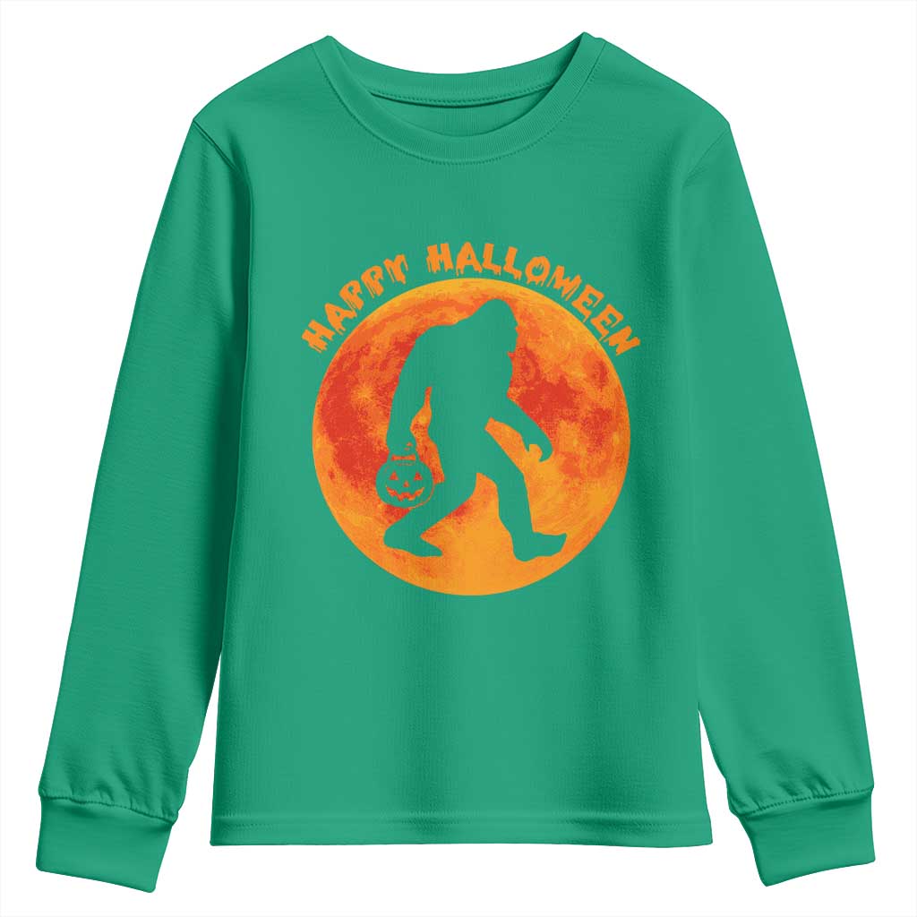 Funny Halloween Bigfoot Youth Sweatshirt Sasquatch Full Moon Jack O Lantern - Wonder Print Shop
