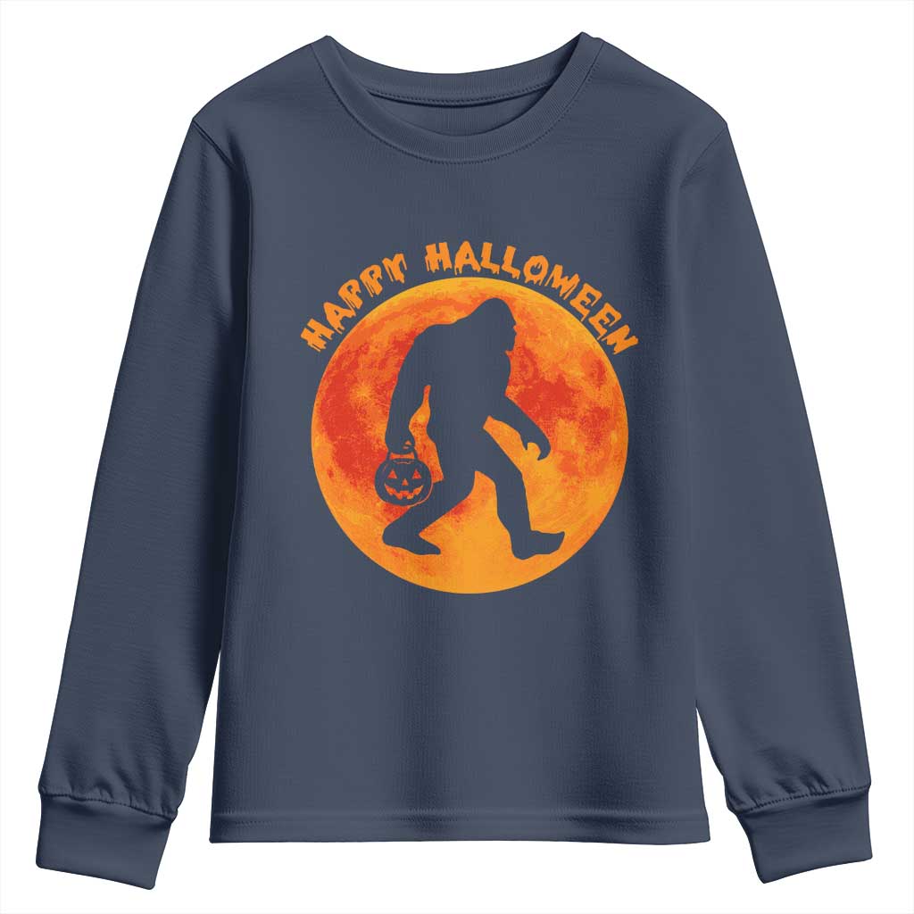 Funny Halloween Bigfoot Youth Sweatshirt Sasquatch Full Moon Jack O Lantern - Wonder Print Shop