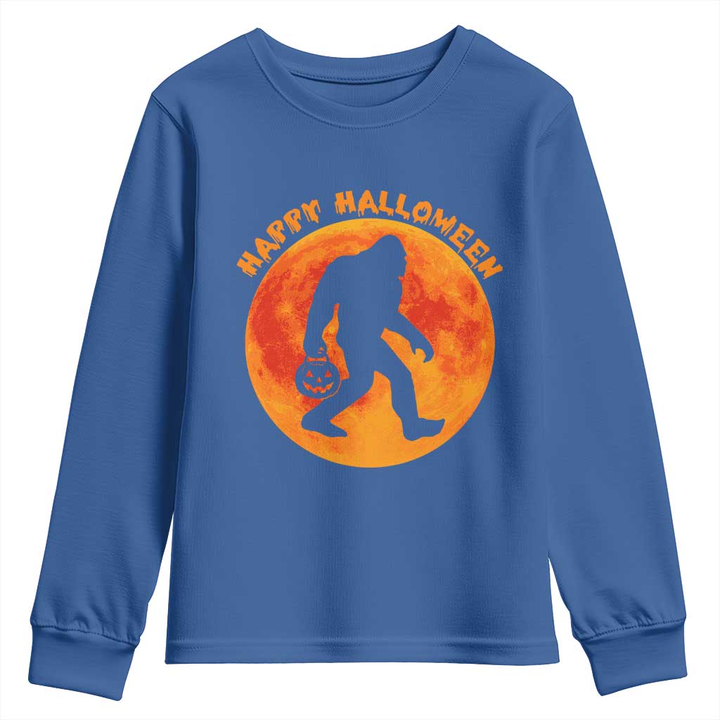 Funny Halloween Bigfoot Youth Sweatshirt Sasquatch Full Moon Jack O Lantern - Wonder Print Shop