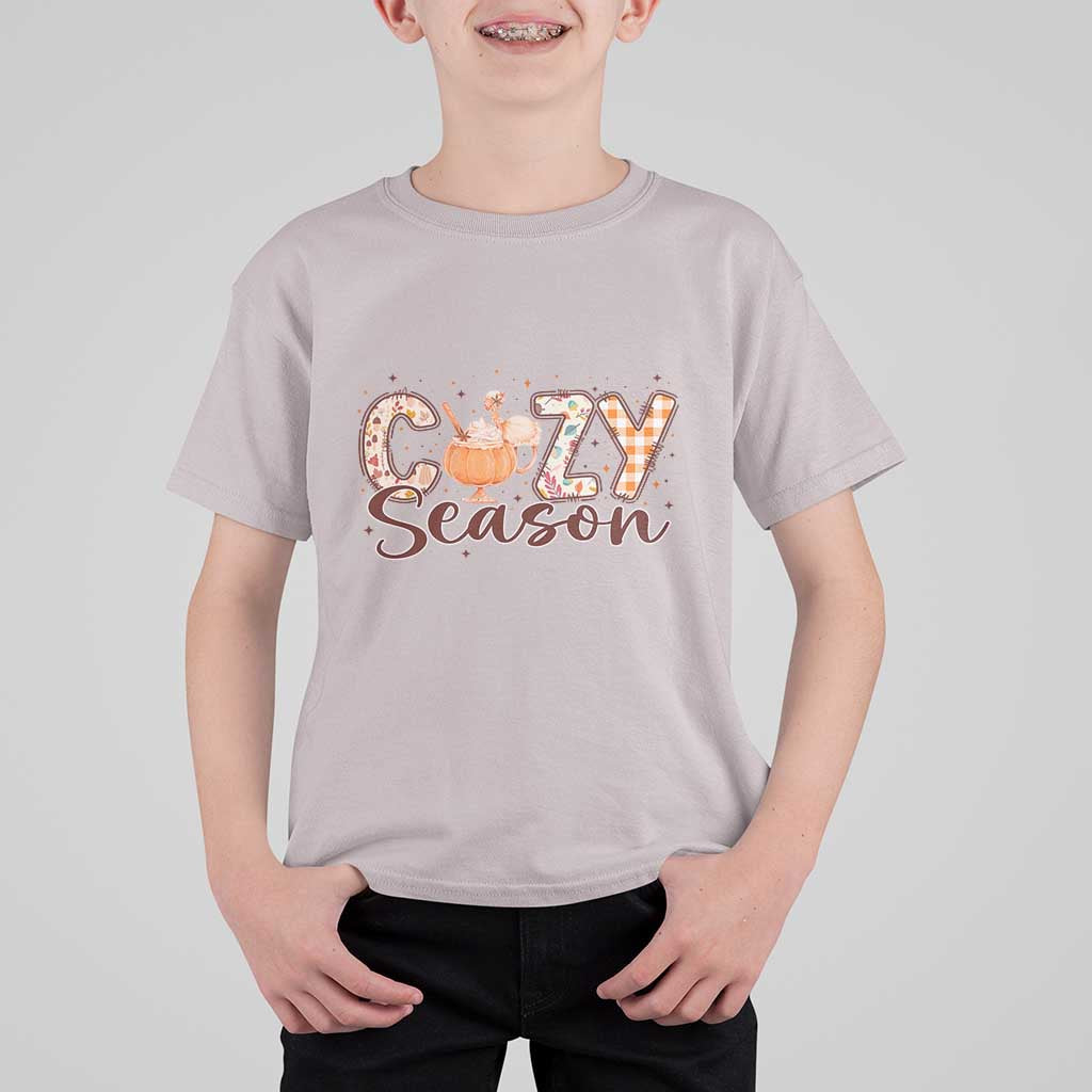 Cozy Season T Shirt For Kid Thanksgiving Autumn Pumpkin Spice Latte - Wonder Print Shop