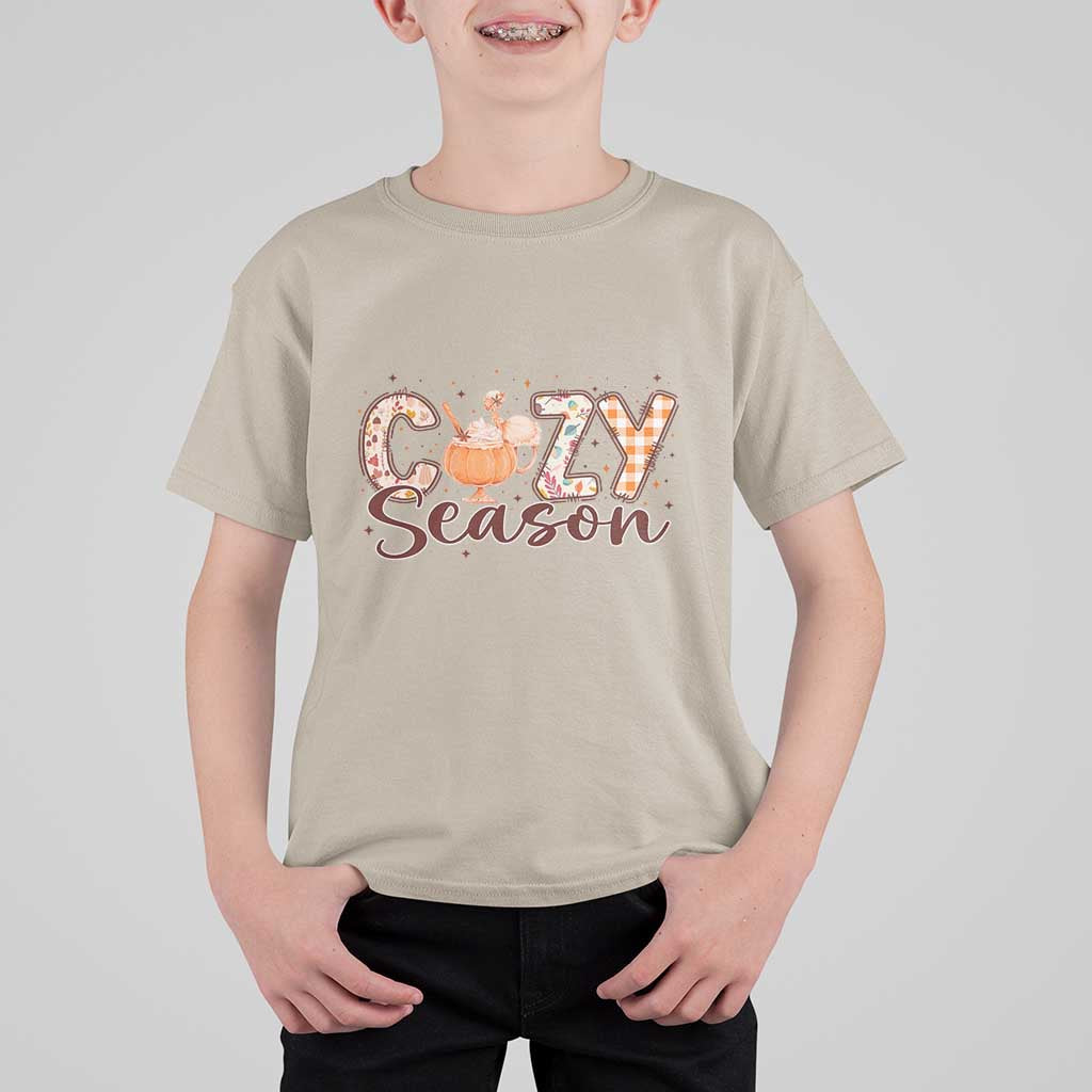 Cozy Season T Shirt For Kid Thanksgiving Autumn Pumpkin Spice Latte - Wonder Print Shop