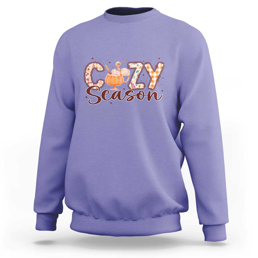 Cozy Season Sweatshirt Thanksgiving Autumn Pumpkin Spice Latte - Wonder Print Shop