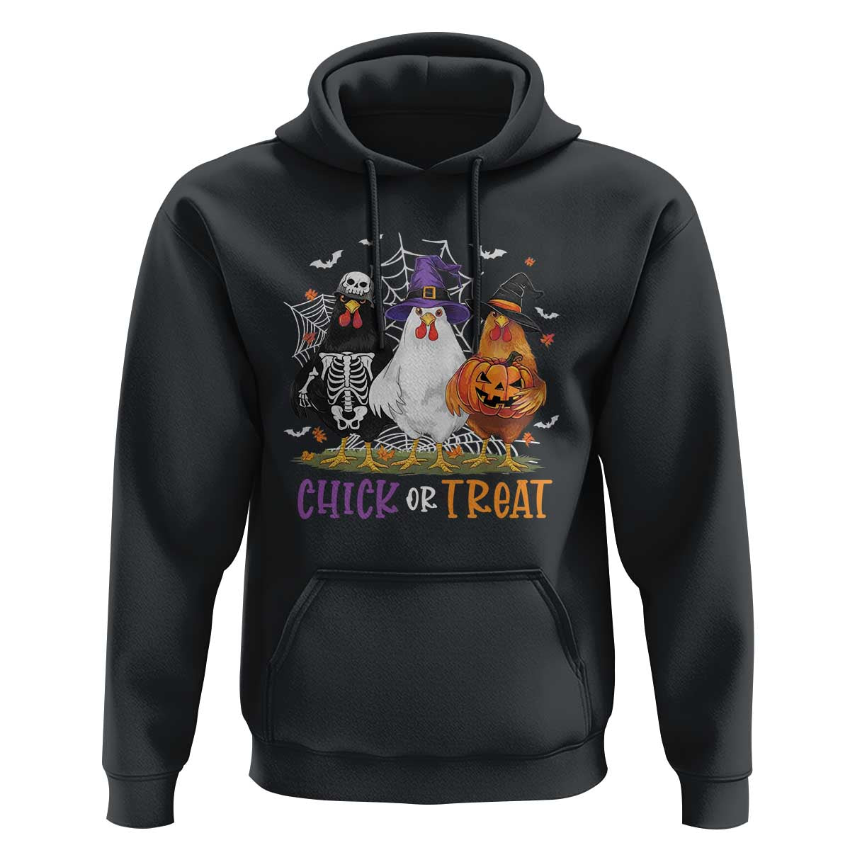 Funny Halloween Hoodie Chick Or Treat Chicken Farm Witches Skeleton
