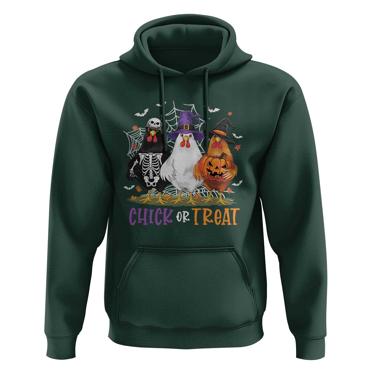 Funny Halloween Hoodie Chick Or Treat Chicken Farm Witches Skeleton