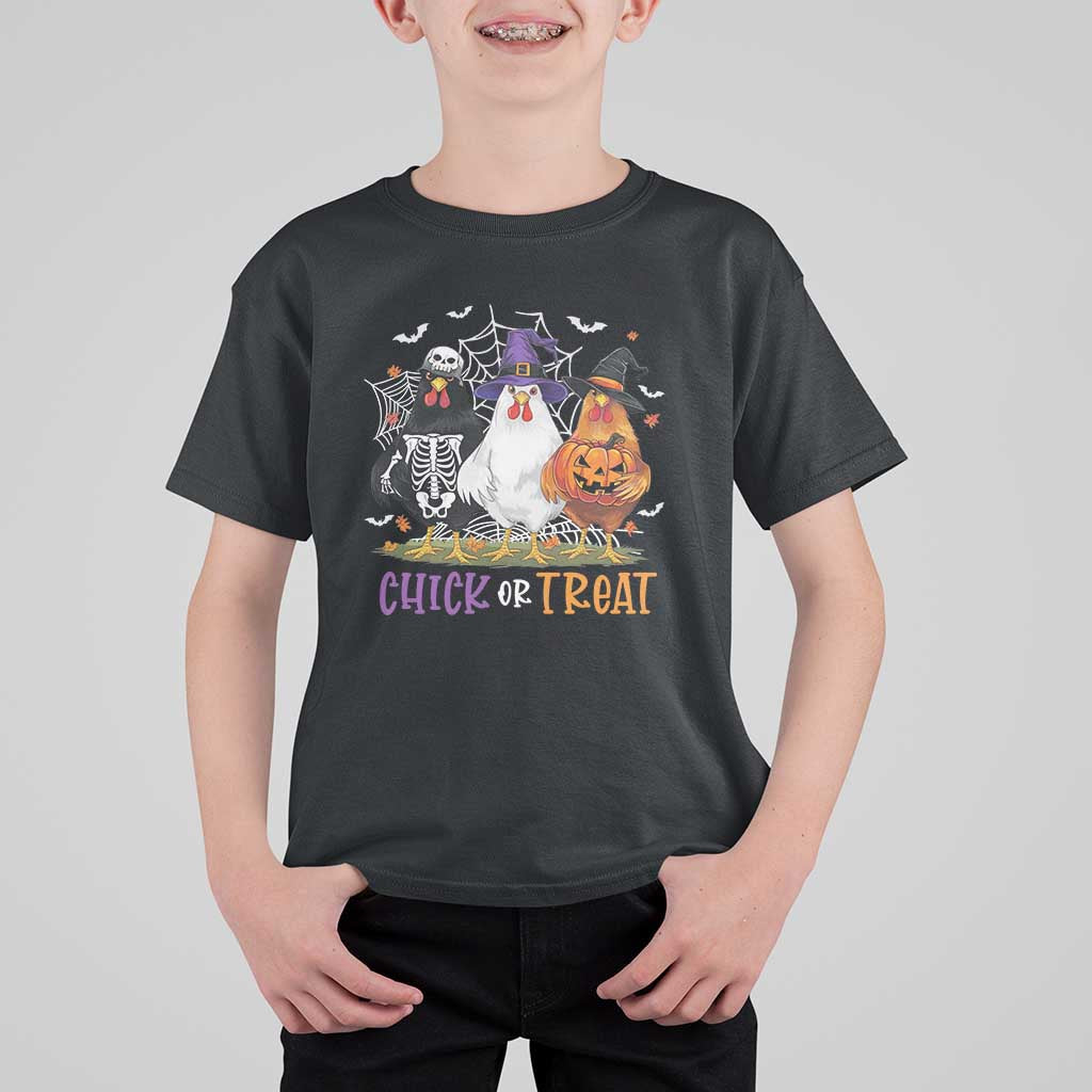 Funny Halloween T Shirt For Kid Chick Or Treat Chicken Farm Witches Skeleton - Wonder Print Shop