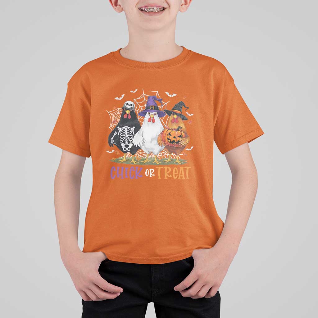 Funny Halloween T Shirt For Kid Chick Or Treat Chicken Farm Witches Skeleton - Wonder Print Shop