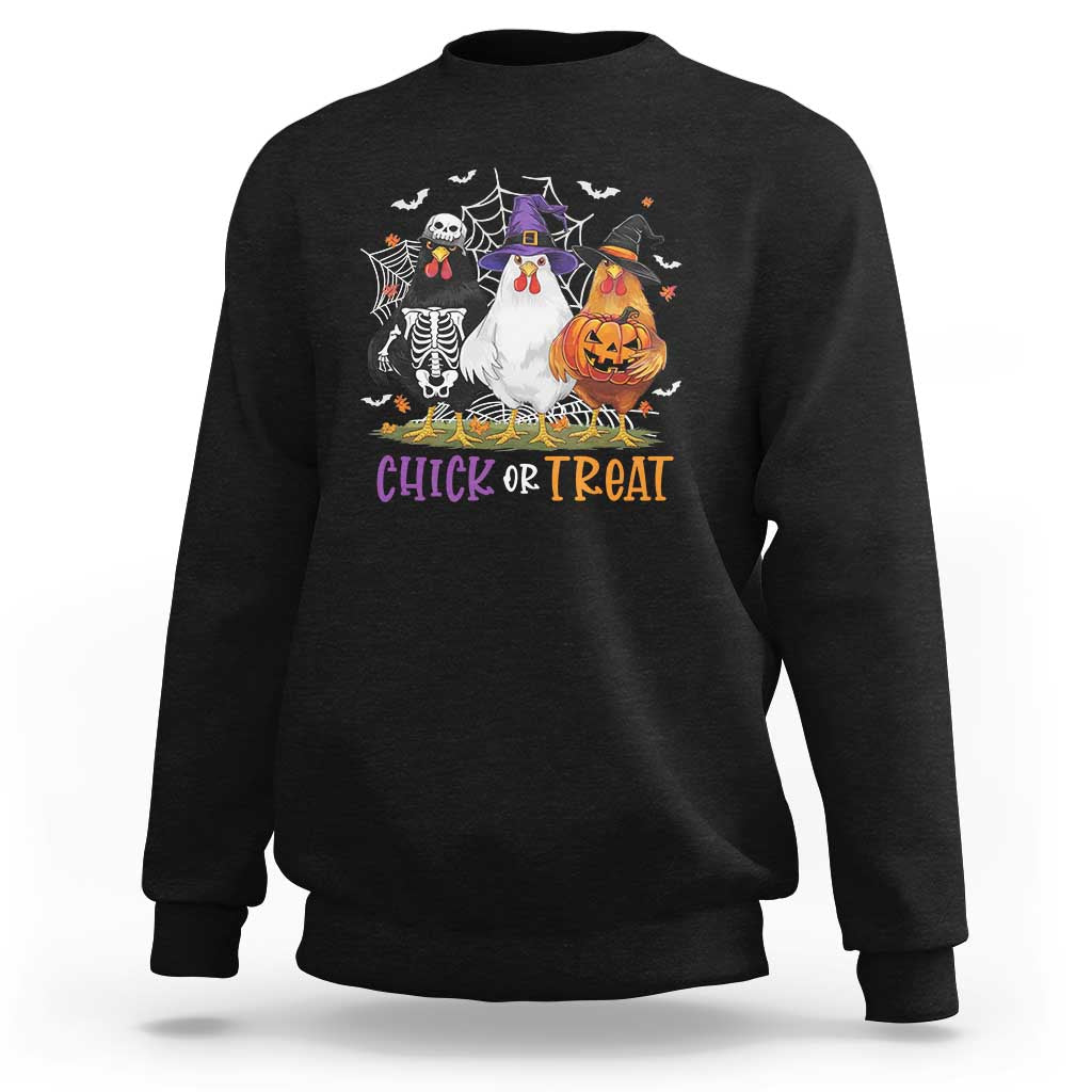 Funny Halloween Sweatshirt Chick Or Treat Chicken Farm Witches Skeleton - Wonder Print Shop