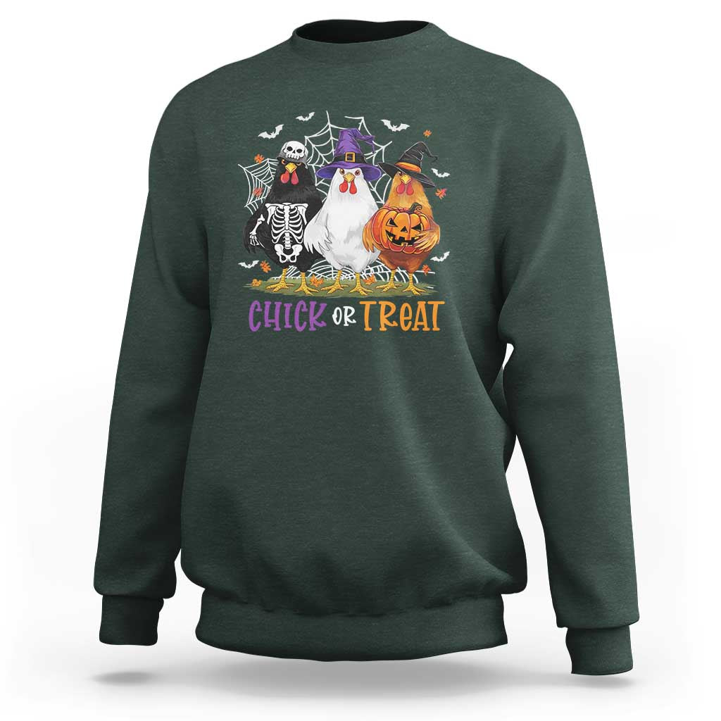 Funny Halloween Sweatshirt Chick Or Treat Chicken Farm Witches Skeleton - Wonder Print Shop