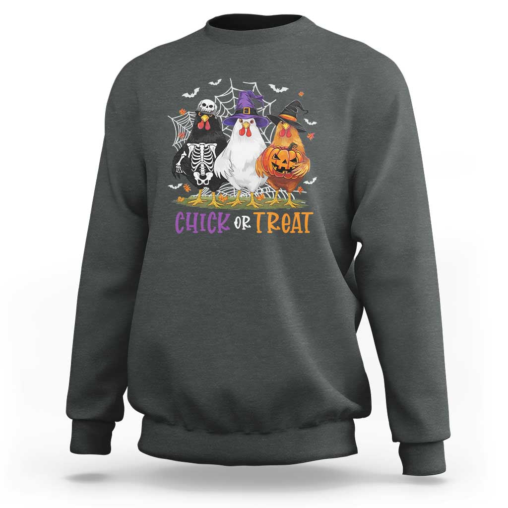 Funny Halloween Sweatshirt Chick Or Treat Chicken Farm Witches Skeleton - Wonder Print Shop