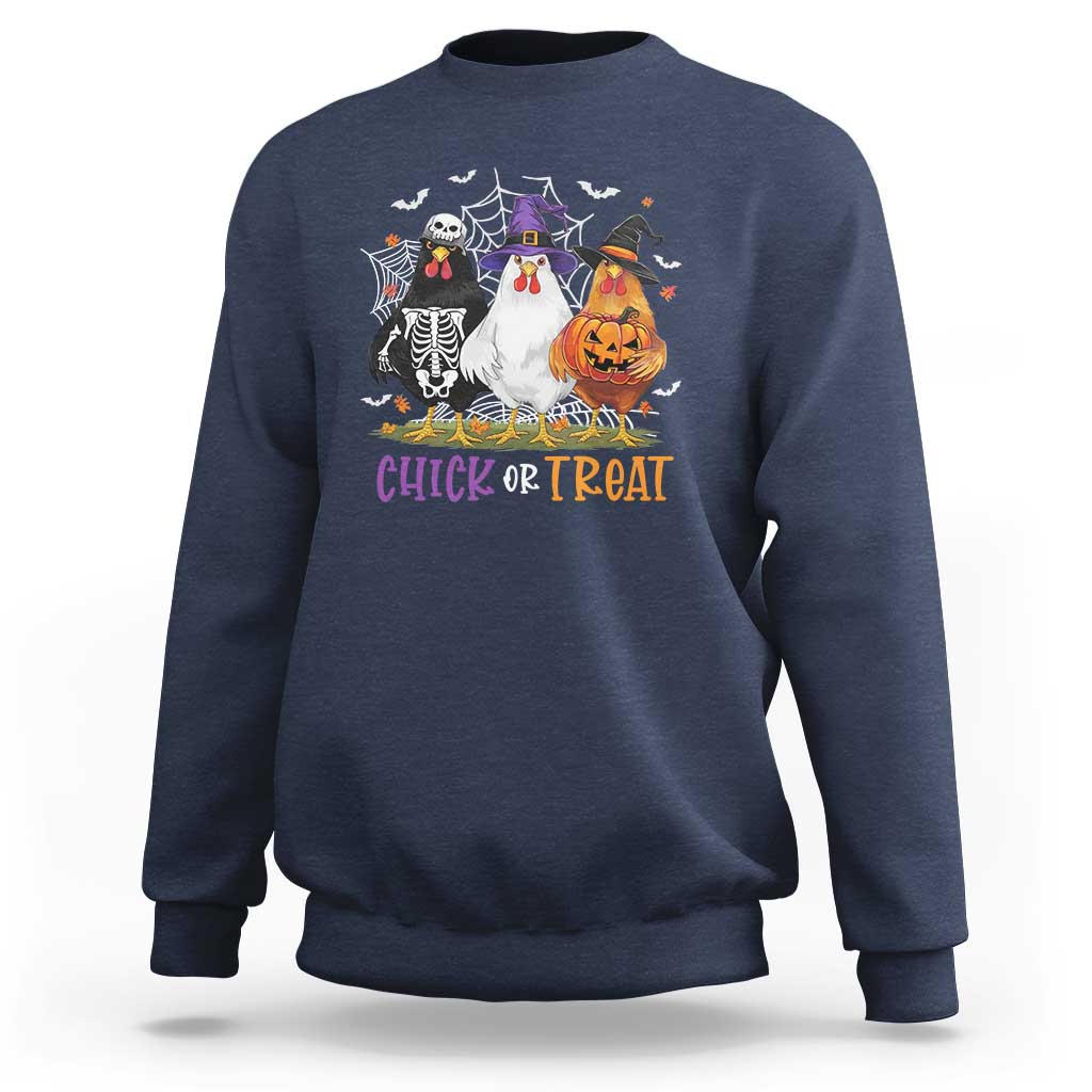 Funny Halloween Sweatshirt Chick Or Treat Chicken Farm Witches Skeleton - Wonder Print Shop