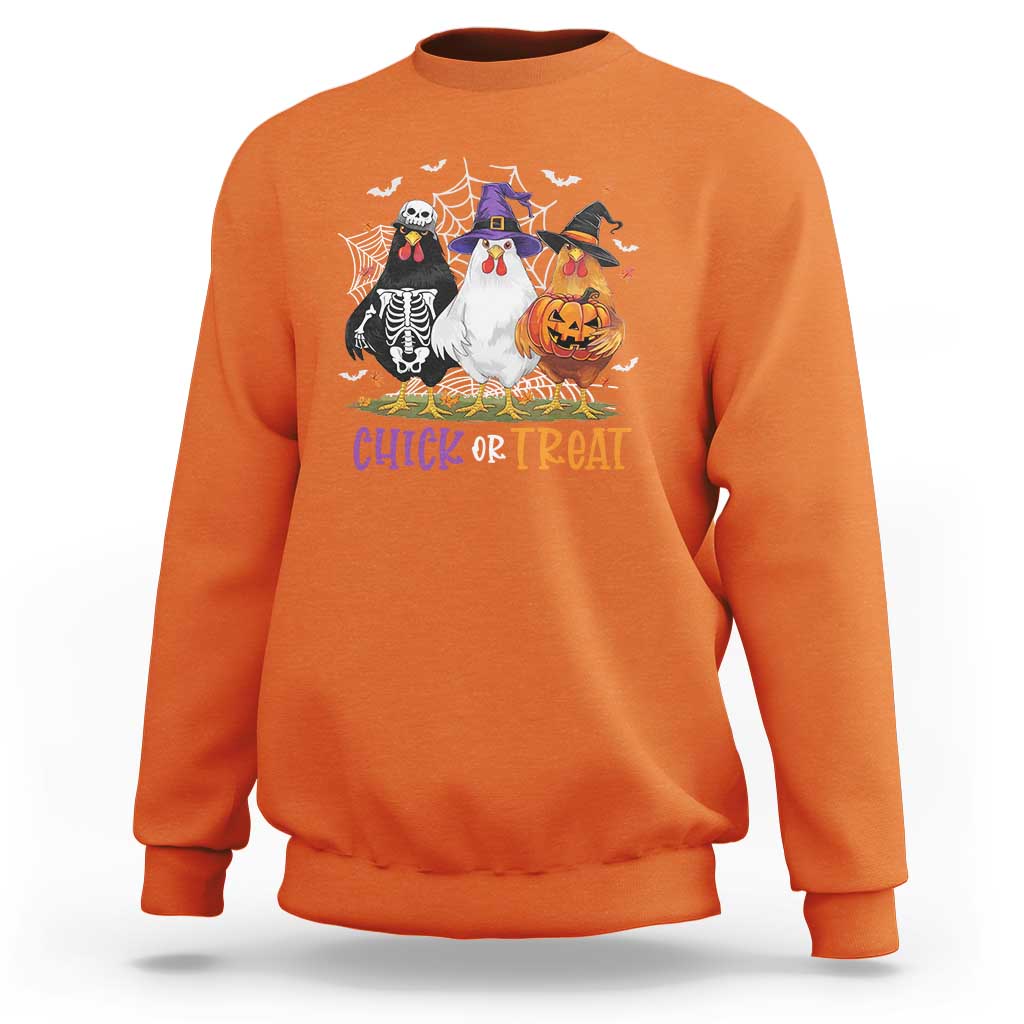 Funny Halloween Sweatshirt Chick Or Treat Chicken Farm Witches Skeleton - Wonder Print Shop