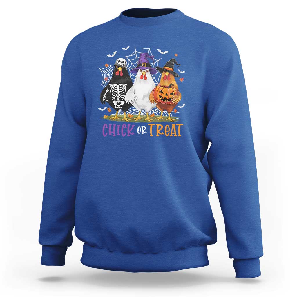 Funny Halloween Sweatshirt Chick Or Treat Chicken Farm Witches Skeleton - Wonder Print Shop