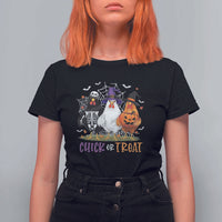 Funny Halloween T Shirt For Women Chick Or Treat Chicken Farm Witches Skeleton - Wonder Print Shop
