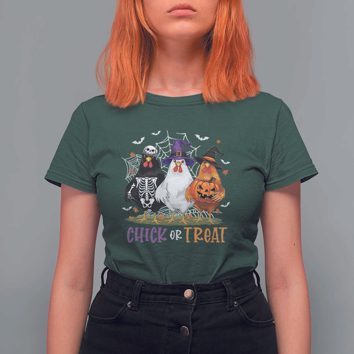 Funny Halloween T Shirt For Women Chick Or Treat Chicken Farm Witches Skeleton - Wonder Print Shop