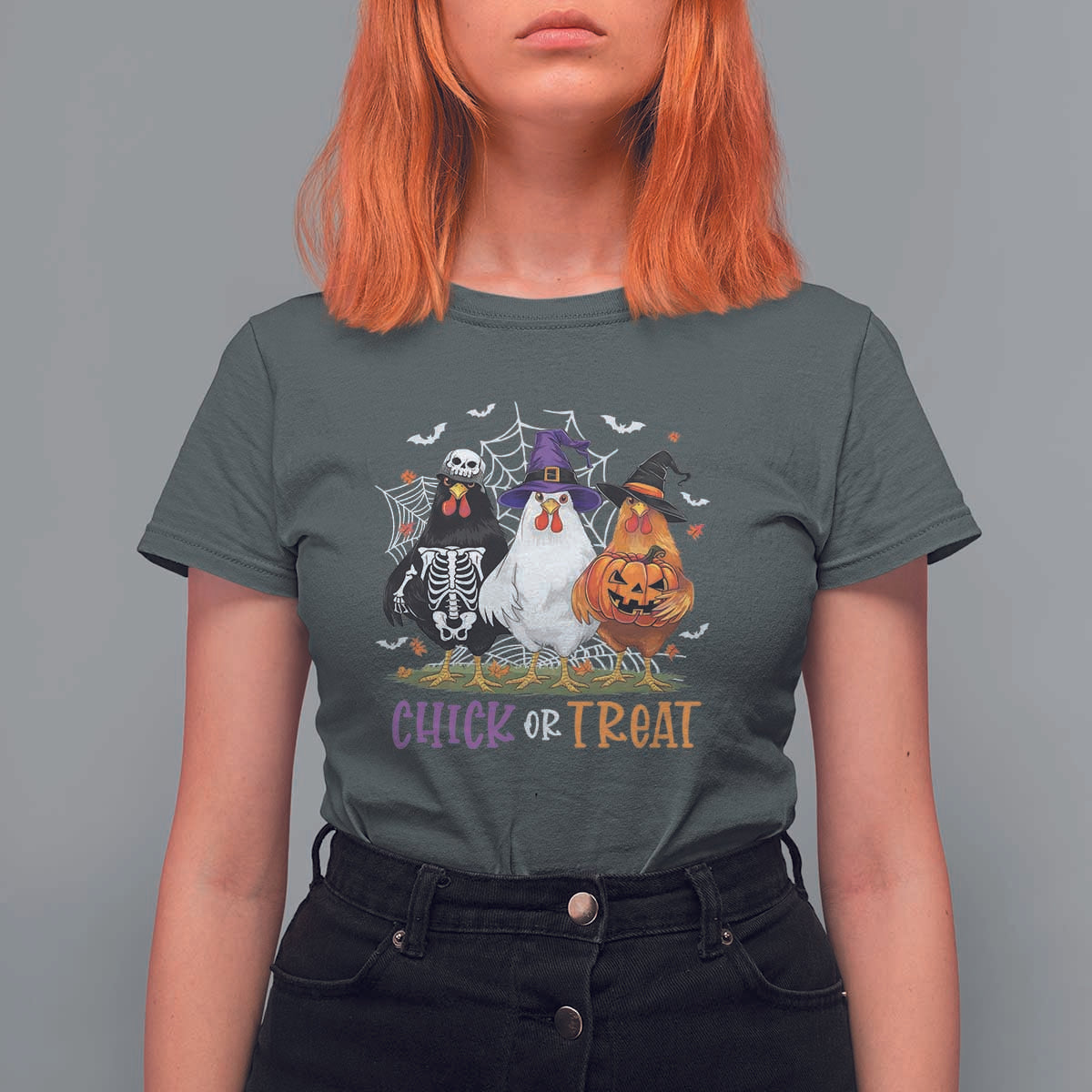 Funny Halloween T Shirt For Women Chick Or Treat Chicken Farm Witches Skeleton - Wonder Print Shop