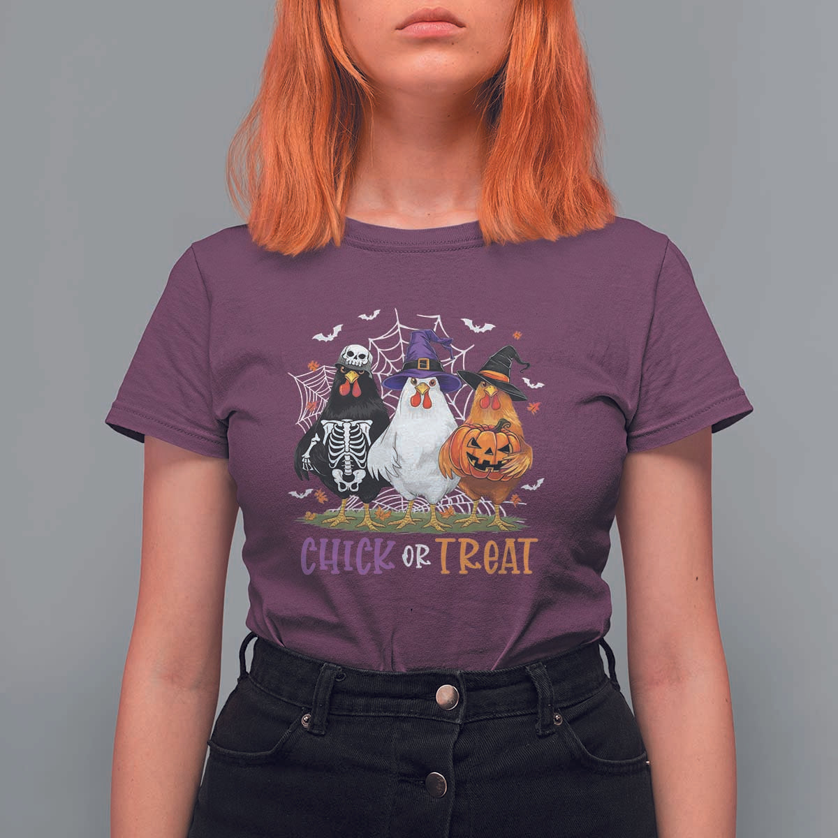 Funny Halloween T Shirt For Women Chick Or Treat Chicken Farm Witches Skeleton - Wonder Print Shop