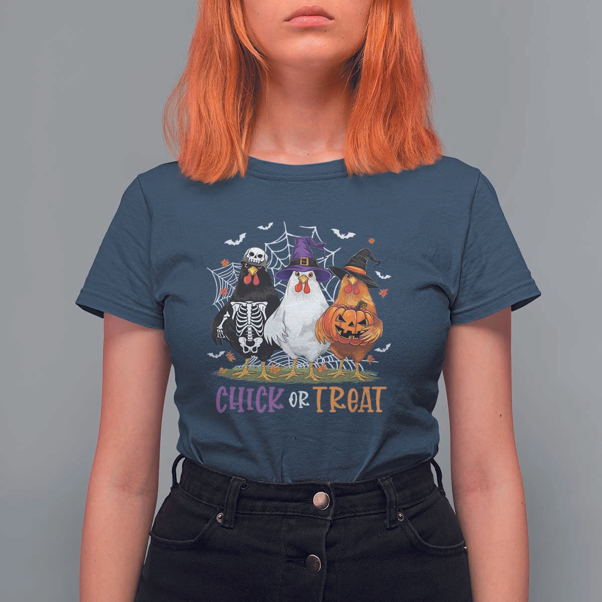 Funny Halloween T Shirt For Women Chick Or Treat Chicken Farm Witches Skeleton - Wonder Print Shop