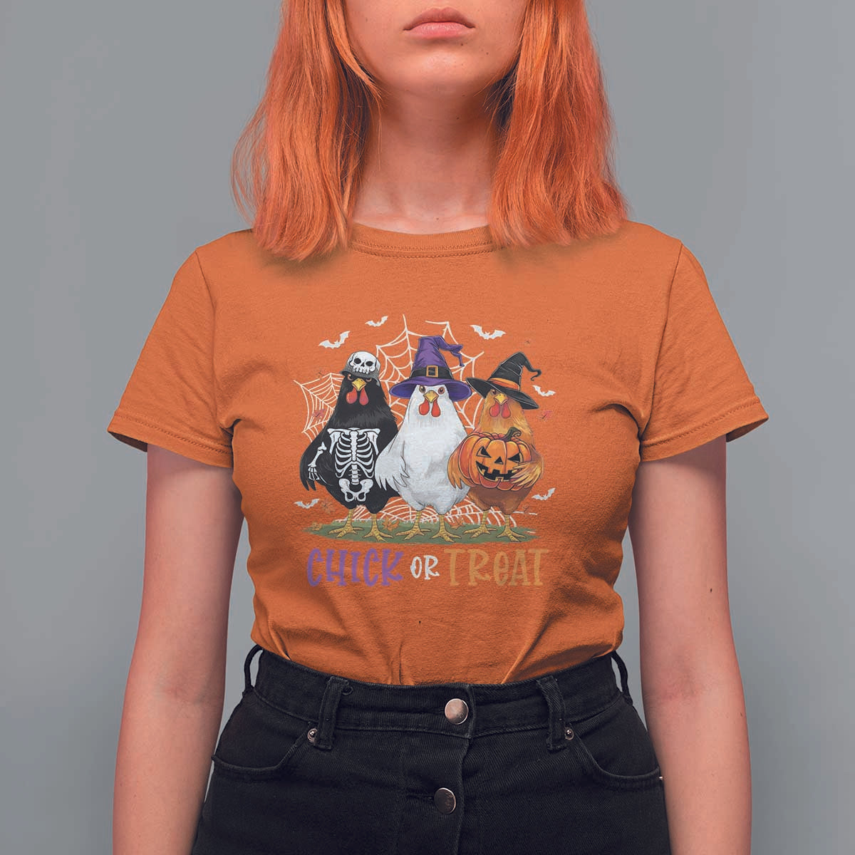 Funny Halloween T Shirt For Women Chick Or Treat Chicken Farm Witches Skeleton - Wonder Print Shop