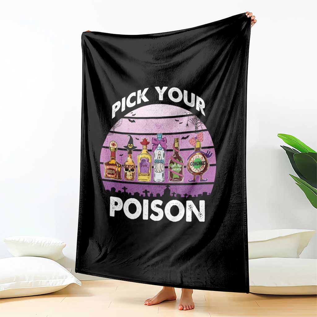 Funny Halloween Throw Blanket Pick Your Poison Wine Bottles Witch - Wonder Print Shop