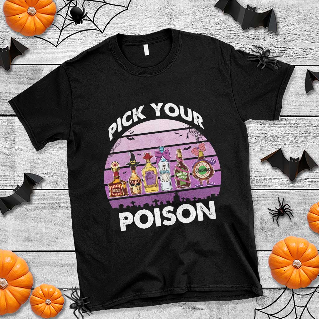 Funny Halloween T Shirt Pick Your Poison Wine Bottles Witch - Wonder Print Shop